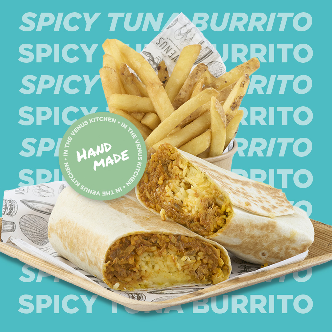 Spicy Tuna Burrito with fries